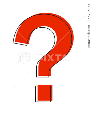 Red question mark with black outline on white background 135793053