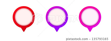 Three colorful circular markers with pointed base for location or note indication 135793165