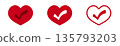 Red heart icons with checkmarks in different styles 135793203