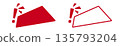 Red exclamation marks with angled triangles on white background 135793204
