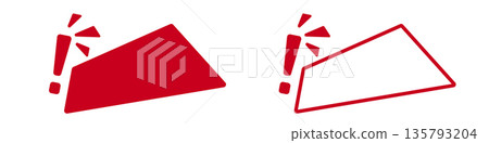 Red exclamation marks with angled triangles on white background 135793204