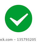 Green checkmark in circular icon on white background 135793205