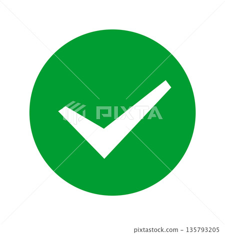 Green checkmark in circular icon on white background Green checkmark in circular icon on white background 135793205