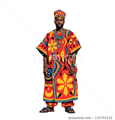 Vsai black man wearing traditional colorful african clothing illustration 135793510