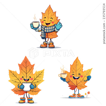 Vsai cute maple leaf cartoon character drinking coffee 135793514