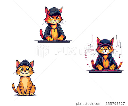 Vsai code cat wearing hat typing keyboard 135793527