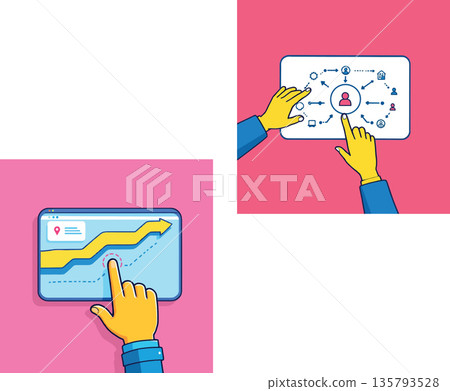 Vsai analyzing business data and user network on tablet screen Vsai analyzing business data and user network on tablet screen 135793528