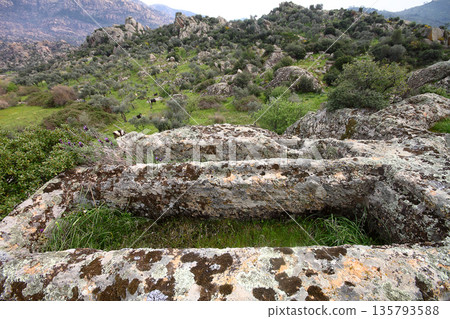 Ruined walls of castle over the lake Bafa in a nature reserve situated in southwestern Turkey Ruined walls of castle over the lake Bafa in a nature reserve situated in southwestern Turkey 135793588