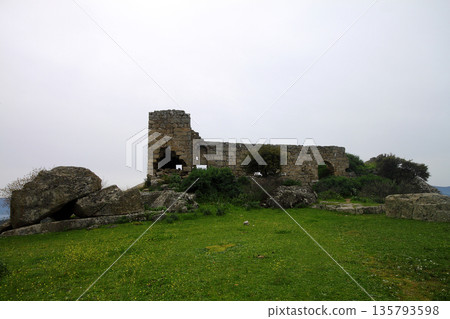 Ruined walls of castle over the lake Bafa in a nature reserve situated in southwestern Turkey Ruined walls of castle over the lake Bafa in a nature reserve situated in southwestern Turkey 135793598