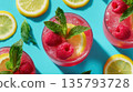 Refreshing raspberry lemonade drinks on bright turquoise 135793728