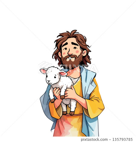 Vsai jesus christ holding lamb as good shepherd Vsai jesus christ holding lamb as good shepherd 135793785