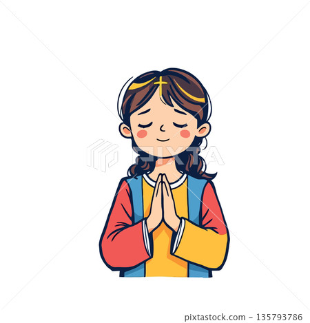 Vsai girl praying with cross on forehead embracing faith Vsai girl praying with cross on forehead embracing faith 135793786