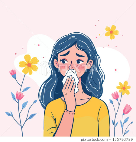 Vsai woman experiencing hay fever symptoms from spring pollen allergy 135793789