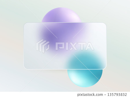 Light glassmorphism banner with translucent panel and purple and cyan spheres Light glassmorphism banner with translucent panel and purple and cyan spheres 135793832