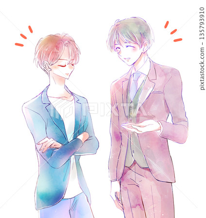 Two male office workers chatting 135793910