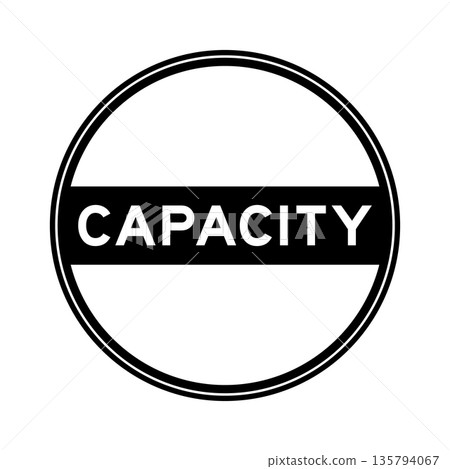 Black color round seal sticker in word capacity on white background Black color round seal sticker in word capacity on white background 135794067