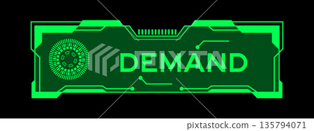 Green color of futuristic hud banner that have word denand on user interface screen on black background 135794071