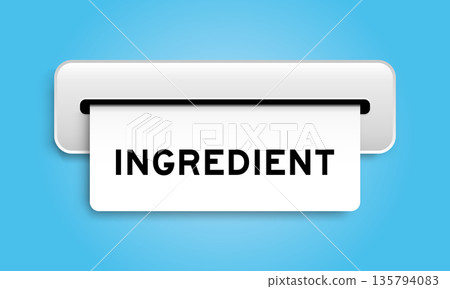 White coupon banner with word ingredient  from machine on blue color background 135794083