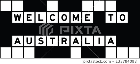 Alphabet letter in word welcome to australia on crossword puzzle background 135794098