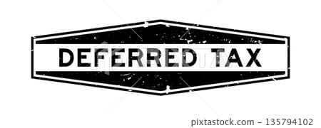 Grunge black deferred tax word hexagon rubber seal stamp on white background 135794102