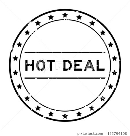 Grunge black hot deal word round rubber seal stamp on white background Grunge black hot deal word round rubber seal stamp on white background 135794108
