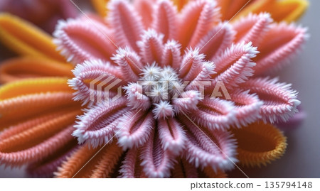 Colorful flower made of pipe cleaners on a simple background in daylight 135794148