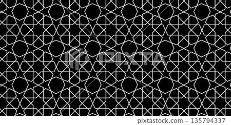 Islamic geometric pattern background featuring repeating symmetrical line art inspired by traditional Arabic and Middle Eastern ornament design, suitable for decorative, cultural, and modern creative Islamic geometric pattern background featuring repeating symmetrical line art inspired by traditional Arabic and Middle Eastern ornament design, suitable for decorative, cultural, and modern creative 135794337