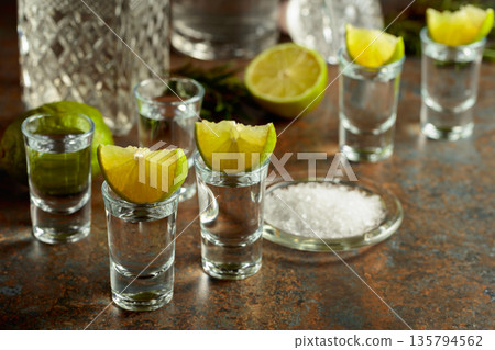 Mexican tequila with lime and sea salt. Mexican tequila with lime and sea salt. 135794562