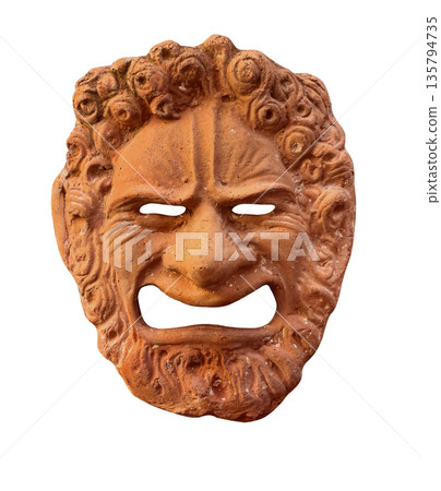 Terracotta ancient greek tragedy theater mask transparent background Terracotta ancient greek tragedy theater mask transparent background 135794735