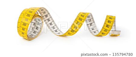 Yellow measuring tape for tailoring and body measurement 135794780