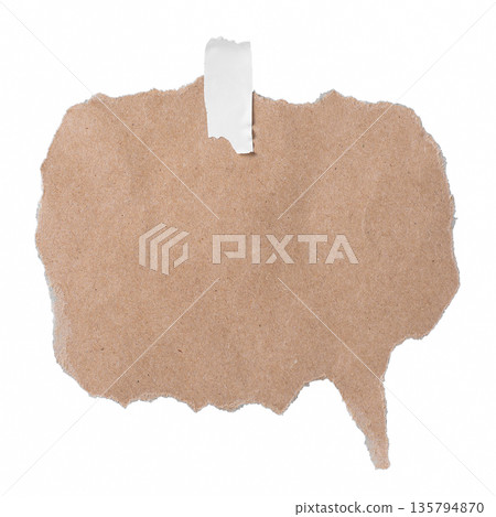 An oval speech bubble shape cut from brown craft paper with a pointed tail and a piece of masking tape attached. Adds a rustic or vintage feel to dialogue or messages. On a transparent background. An oval speech bubble shape cut from brown craft paper with a pointed tail and a piece of masking tape attached. Adds a rustic or vintage feel to dialogue or messages. On a transparent background. 135794870