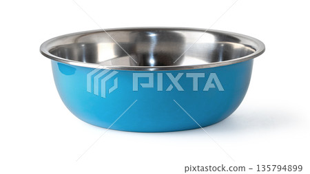 Blue metal mixing bowl kitchen utensil on white 135794899