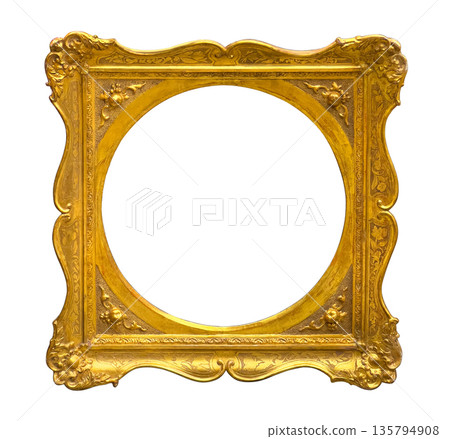 Ornate gold baroque frame with transparent background Ornate gold baroque frame with transparent background 135794908