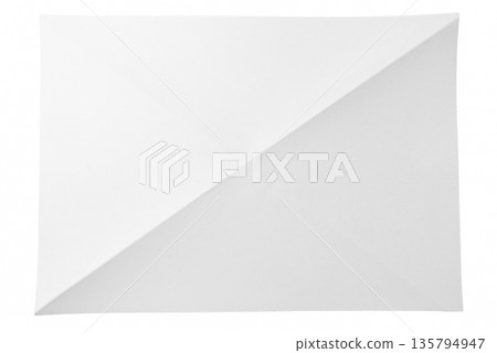 A rectangular piece of white paper featuring both horizontal and diagonal folds, creating a complex, wrinkled texture. On a transparent background. A rectangular piece of white paper featuring both horizontal and diagonal folds, creating a complex, wrinkled texture. On a transparent background. 135794947