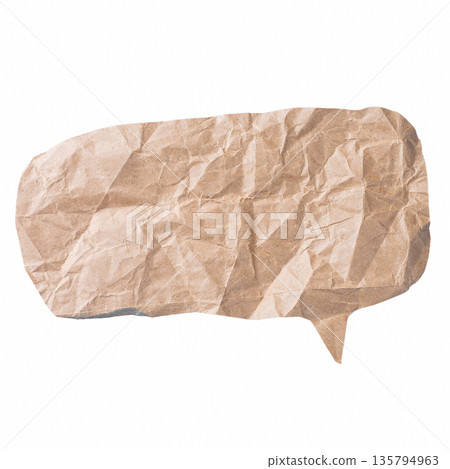 A highly crumpled and wrinkled oval speech bubble cut from brown craft paper, isolated on a transparent background. Adds a grunge or vintage texture to messages. A highly crumpled and wrinkled oval speech bubble cut from brown craft paper, isolated on a transparent background. Adds a grunge or vintage texture to messages. 135794963