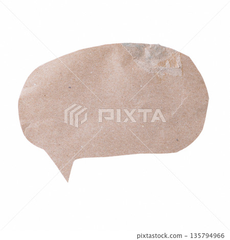 A smooth oval speech bubble cut from brown craft paper with a left-pointing tail, isolated on a transparent background. A clean, rustic design element for dialogue. A smooth oval speech bubble cut from brown craft paper with a left-pointing tail, isolated on a transparent background. A clean, rustic design element for dialogue. 135794966