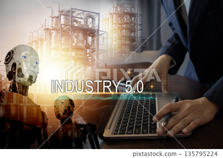 The concept of using artificial intelligence to control the system, industry using artificial intelligence,industry 5.0 135795224