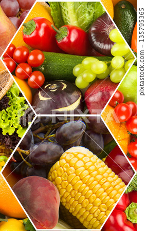 Creative Background of Fresh Fruits and Vegetables 135795365