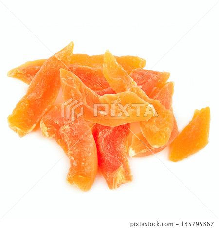 Sweet Dried Papaya Slices Isolated on White Background 135795367