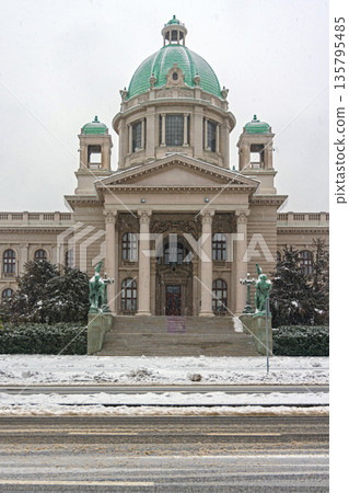 Serbian Parliament Snow 135795485