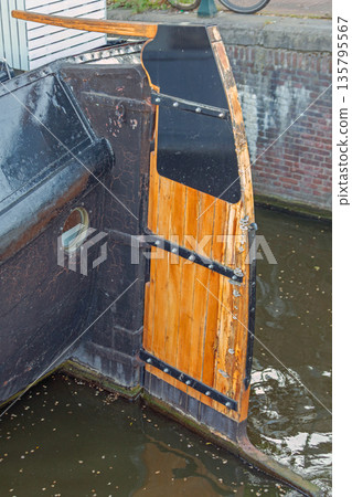 Wooden Rudder Canal Barge Wooden Rudder Canal Barge 135795567