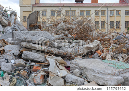 Construction Debris Rebar Concrete Construction Debris Rebar Concrete 135795632