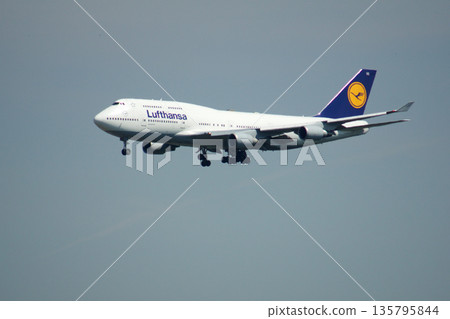 Frankfurt, Germany, July 9, 2017: Boeing 747-400 on Final Approach to Frankfurt Airport 135795844