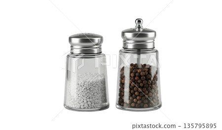 Salt and pepper shakers on white background 135795895