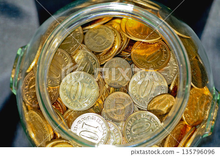 Glass Jar Coins Glass Jar Coins 135796096