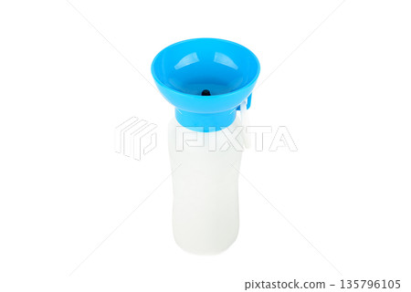 Portable Blue and White Pet Water Bottle Isolated on White Portable Blue and White Pet Water Bottle Isolated on White 135796105