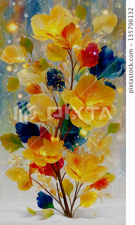 Vivid Closeup Image Capturing Glowing Blossoms With Detailed Stamen Structures And Layered Transparency Vivid Closeup Image Capturing Glowing Blossoms With Detailed Stamen Structures And Layered Transparency 135796132