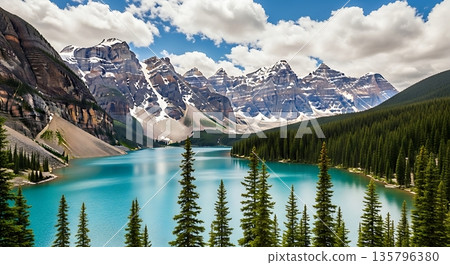 blue lake in the mountains 135796380