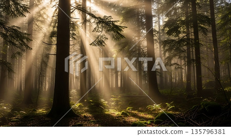 fog in the forest fog in the forest 135796381