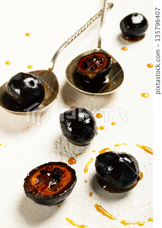 walnut jam, on the table, top view, traditional Georgian cuisine, no people, walnut jam, on the table, top view, traditional Georgian cuisine, no people, 135796407